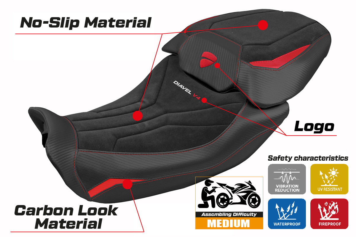 Ducati Diavel V4 2023-2025 Seat Cover Tappezzeria Italia Velvet in Diablo Red and Black