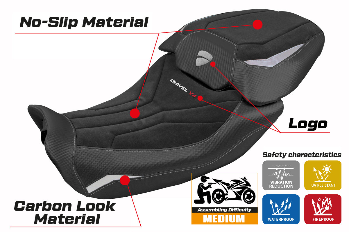 Ducati Diavel V4 2023-2025 Seat Cover Tappezzeria Italia in Diablo Velvet Silver and Black