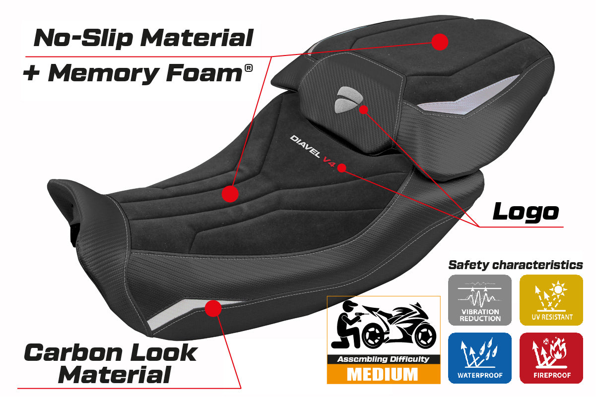 Ducati Diavel V4 2023-2025 Seat Cover Tappezzeria Italia in Diablo Comfort Velvet Red and Black