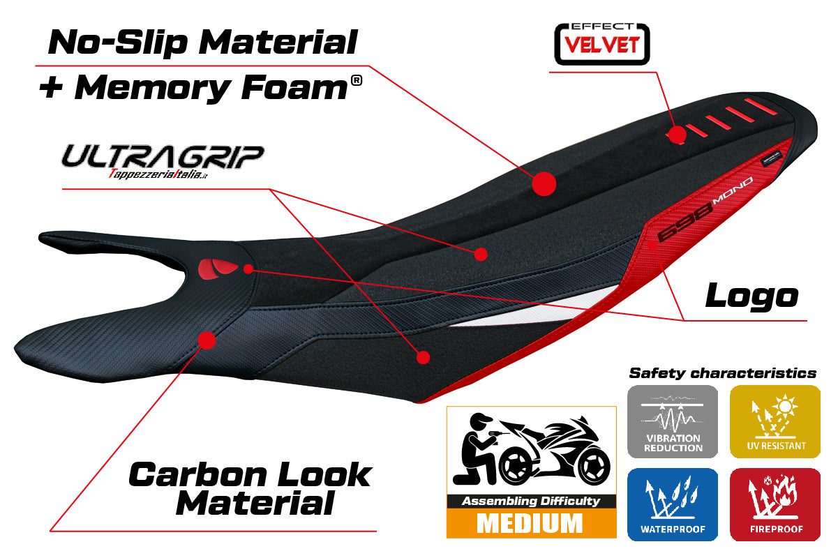 Ducati Hypermotard 698 2024-2025 Seat Cover Tappezzeria Italia Comfort Ultragrip in Red White