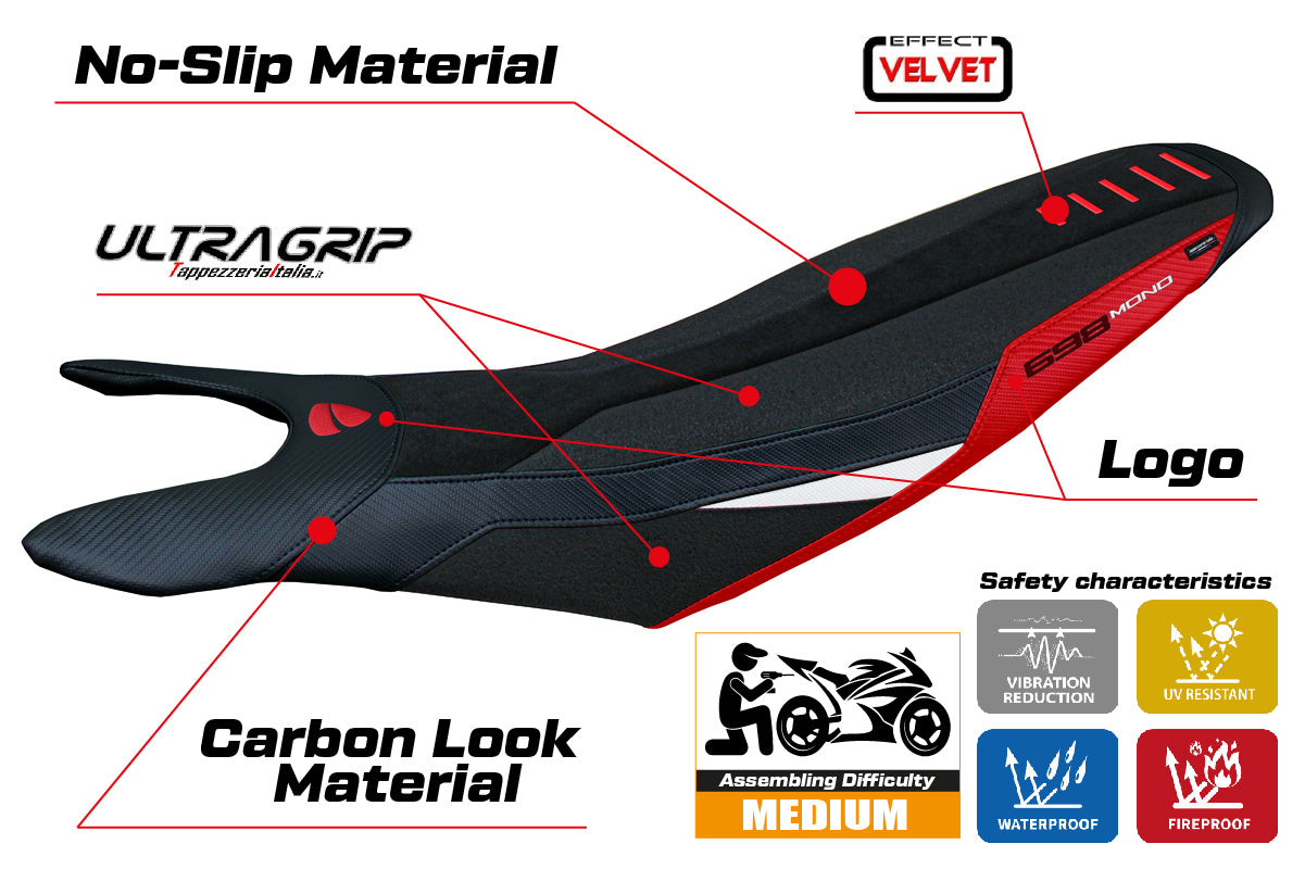 Ducati Hypermotard 698 Mono 2024-2025 Seat Cover Tappezzeria Italia Ultragrip in Red White