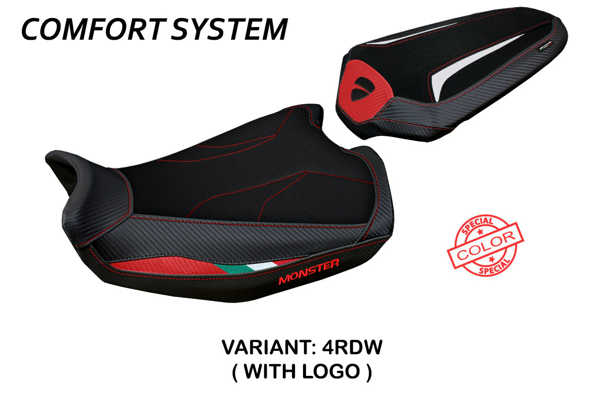 Ducati Monster 937 950 2021-2025 Seat Cover Tappezzeria Italia Comfort in Red, White and Black