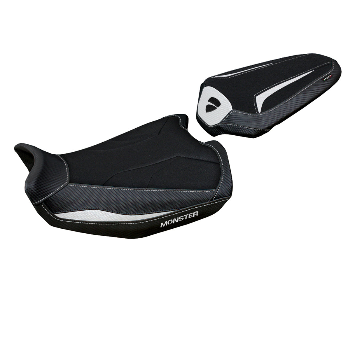 Ducati Monster 937 950 2021-2025 Seat Cover Tappezzeria Italia Ultragrip in White and Black