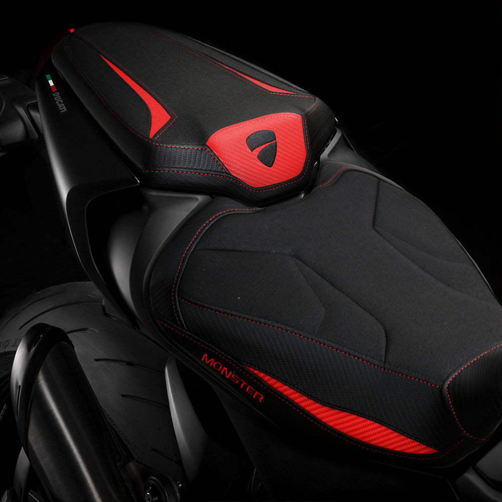 Ducati Monster 937 950 2021-2025 Seat Cover Tappezzeria Italia Ultragrip in Red and Black