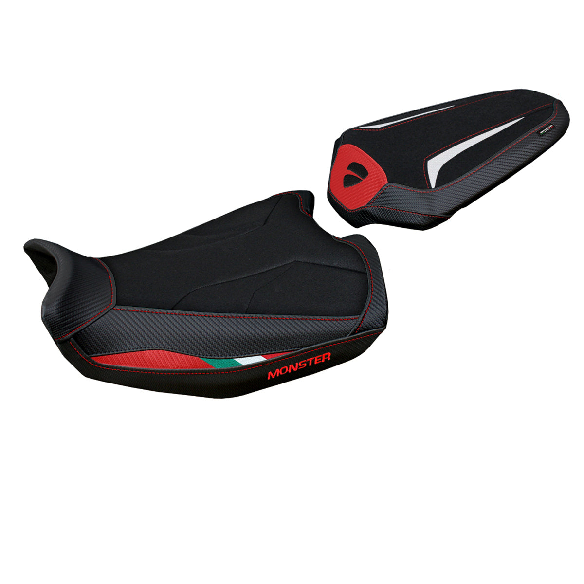 Ducati Monster 937 950 2021-2025 Seat Cover Tappezzeria Italia Ultragrip in Red, White and Black