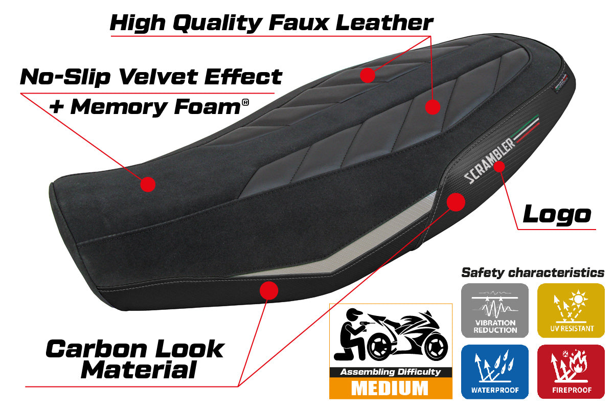 Ducati Scrambler 800 2023-2025 Seat Cover Tappezzeria Italia Comfort in Velvet Silver and Black