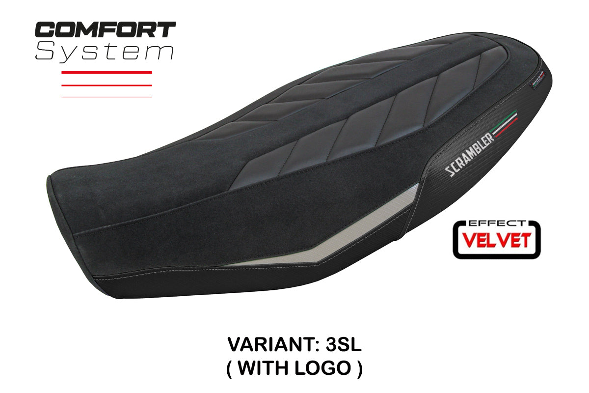 Ducati Scrambler 800 2023-2025 Seat Cover Tappezzeria Italia Comfort in Velvet Silver and Black
