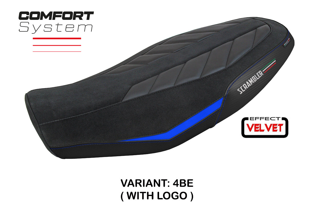 Ducati Scrambler 800 2023-2025 Seat Cover Tappezzeria Italia Comfort in Velvet Blue and Black