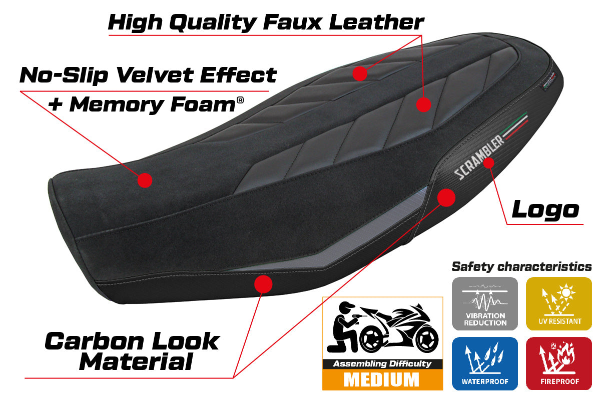 Ducati Scrambler 800 2023-2025 Seat Cover Tappezzeria Italia Comfort in Velvet Grey and Black