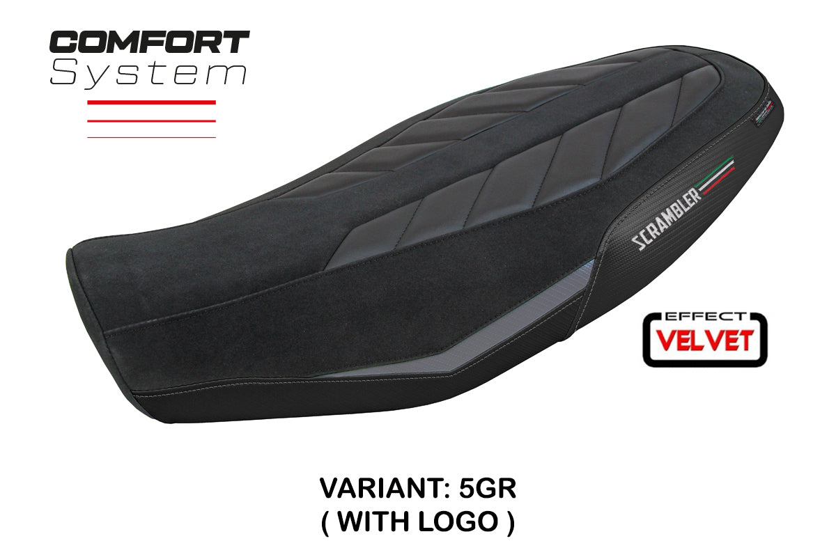 Ducati Scrambler 800 2023-2025 Seat Cover Tappezzeria Italia Comfort in Velvet Grey and Black