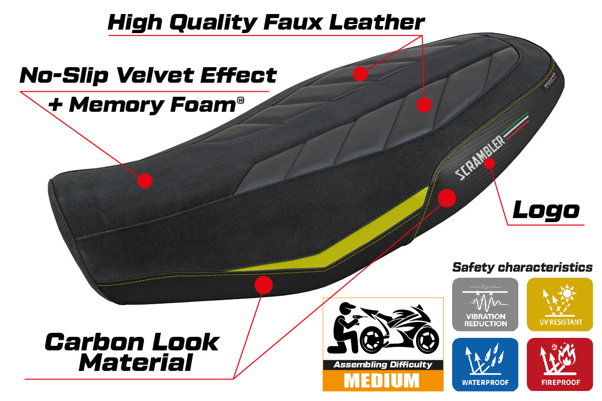 Ducati Scrambler 800 2023-2025 Seat Cover Tappezzeria Italia Comfort in Velvet Yellow and Black