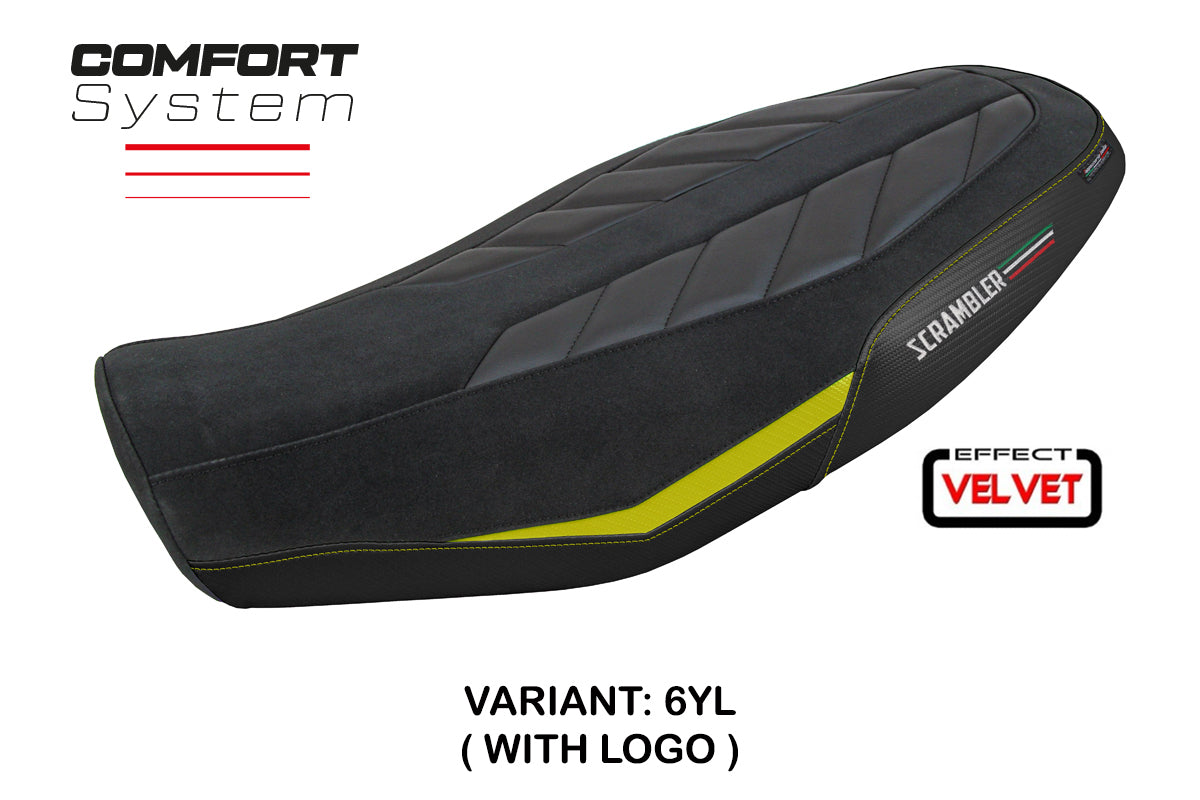 Ducati Scrambler 800 2023-2025 Seat Cover Tappezzeria Italia Comfort in Velvet Yellow and Black