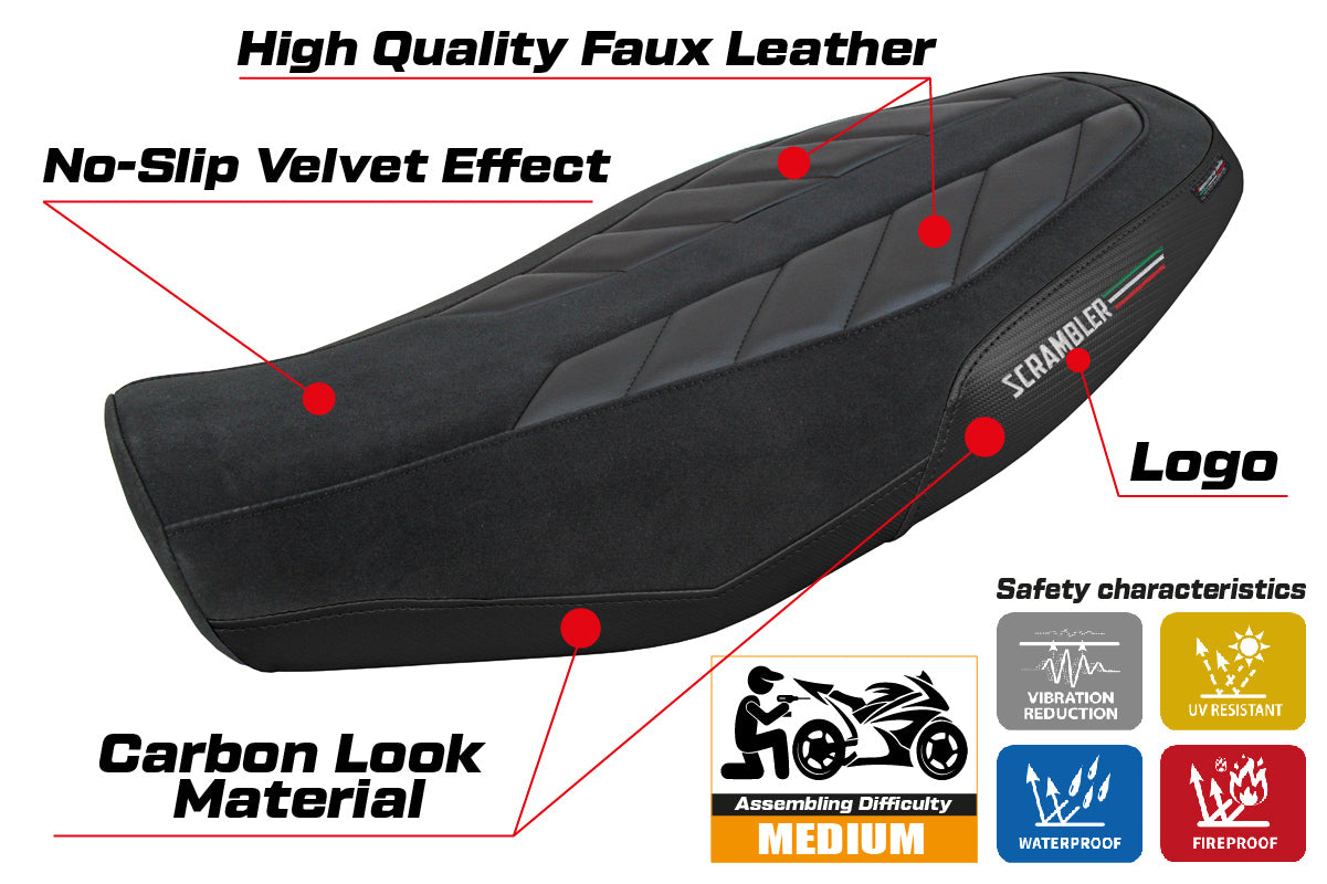 Ducati Scrambler 800 2023-2025 Seat Cover Tappezzeria Italia in Velvet Look Black