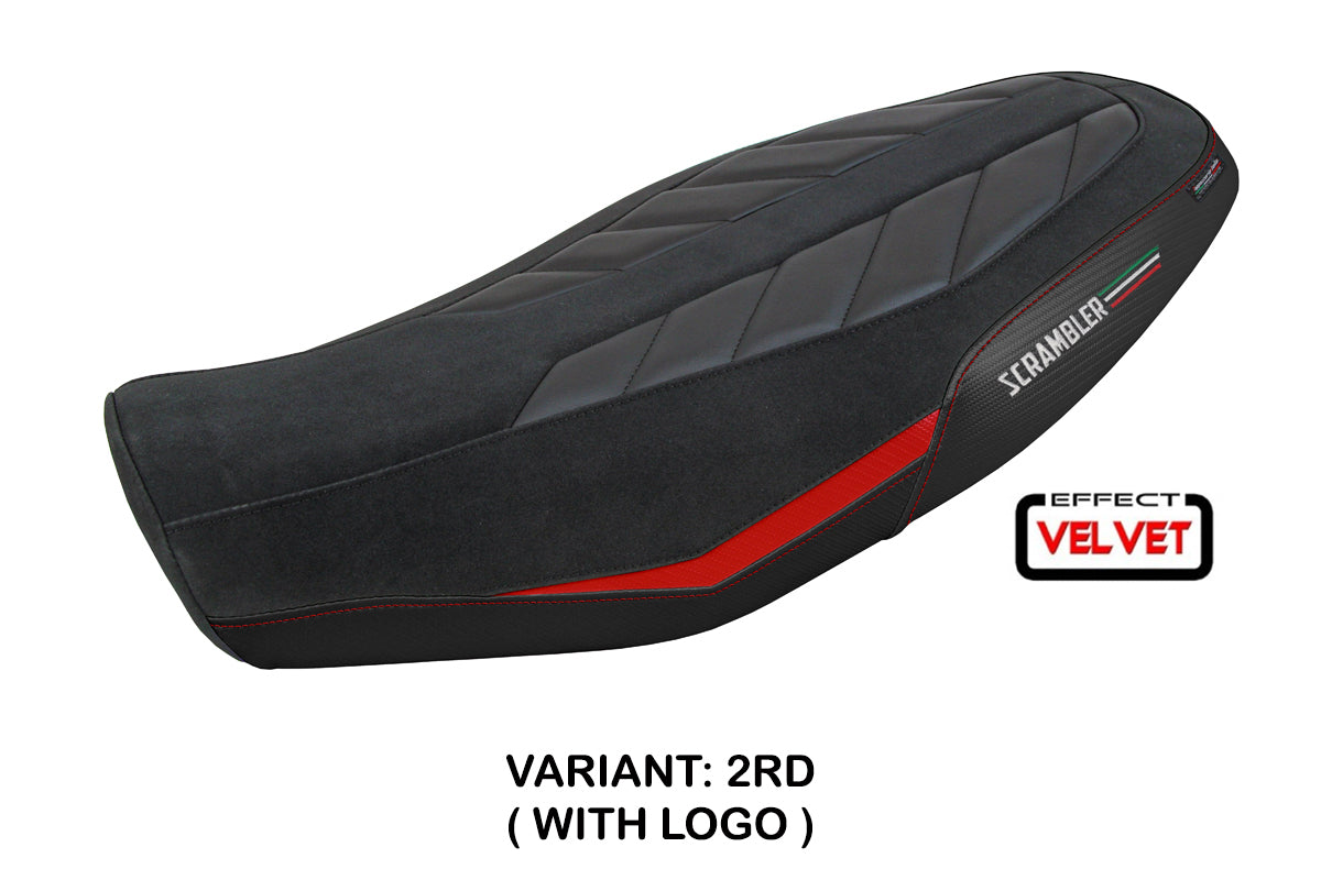 Ducati Scrambler 800 2023-2025 Seat Cover Tappezzeria Italia in Velvet Look Red and Black