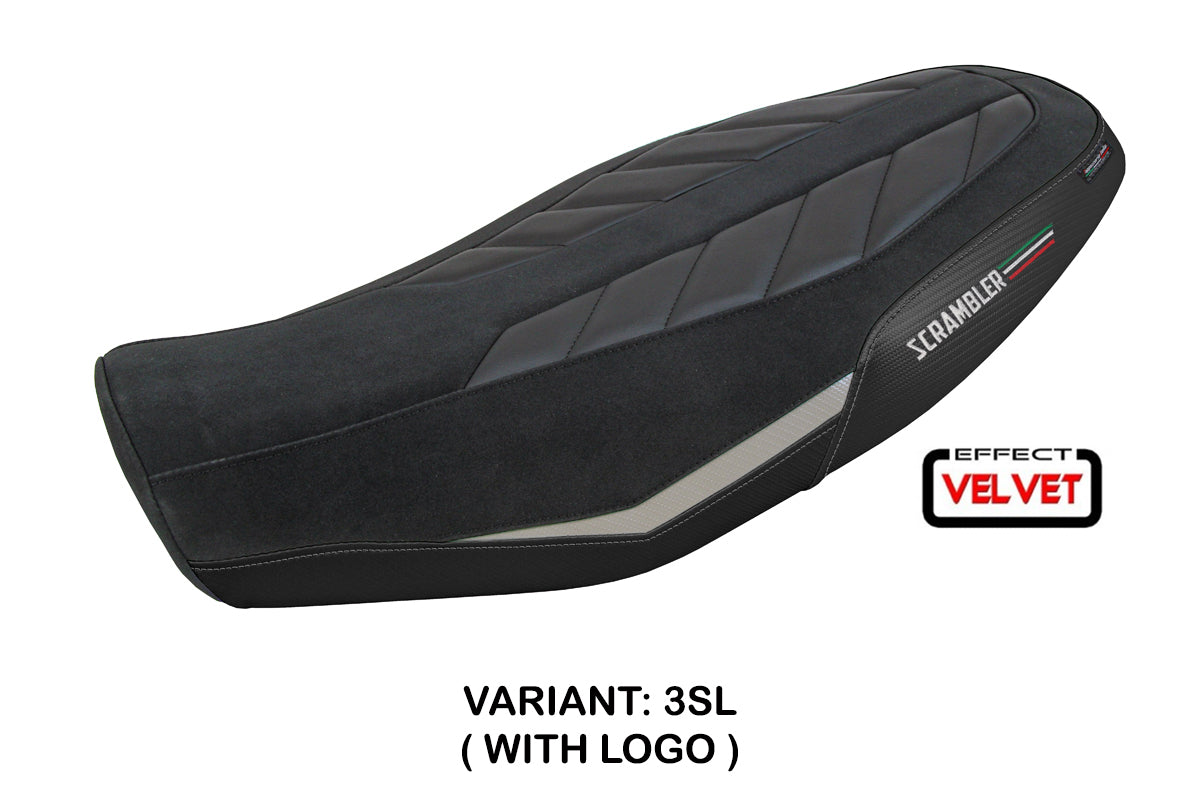 Ducati Scrambler 800 2023-2025 Seat Cover Tappezzeria Italia in Velvet Look Silver and Black