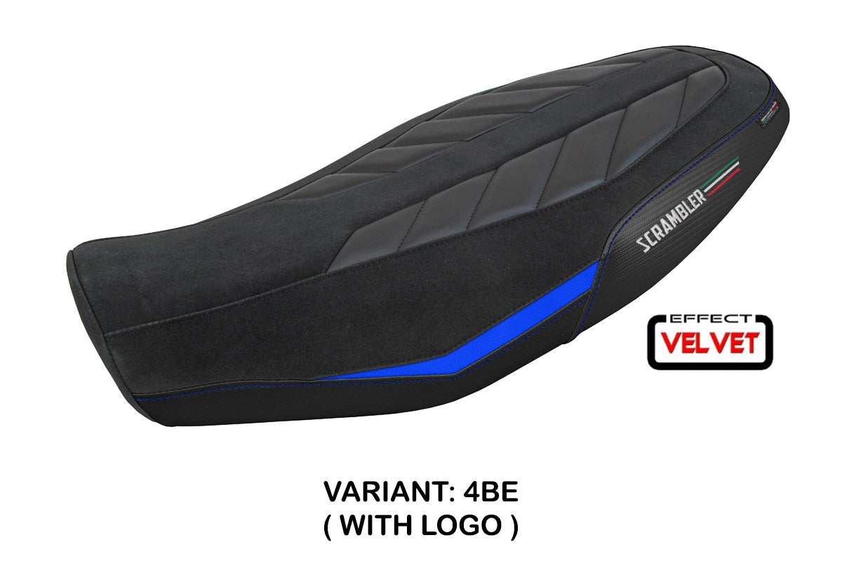 Ducati Scrambler 800 2023-2025 Seat Cover Tappezzeria Italia in Velvet Look Blue and Black