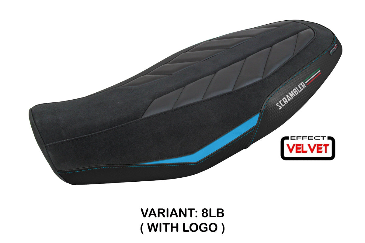 Ducati Scrambler 800 2023-2025 Seat Cover Tappezzeria Italia in Velvet Look Light Blue and Black