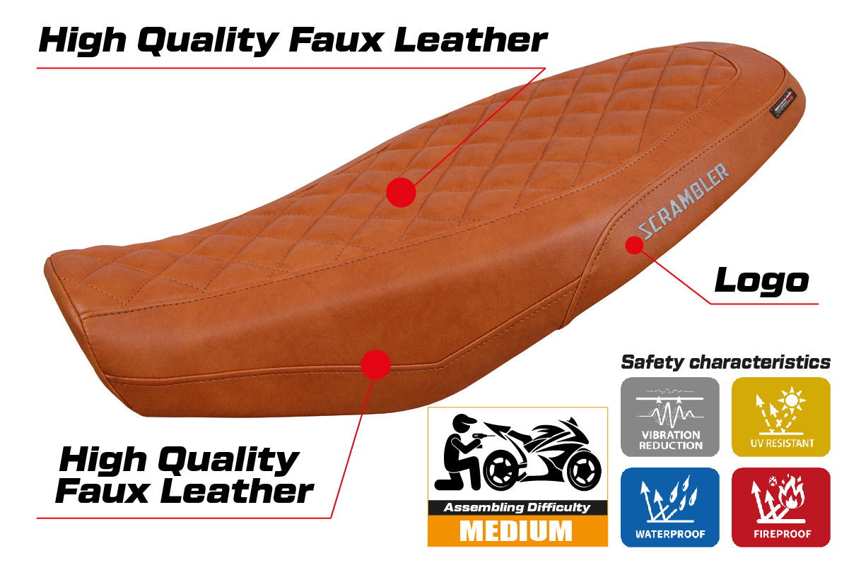 Ducati Scrambler 800 2023-2025 Seat Cover Tappezzeria Italia in Brown Leather Look Diamond