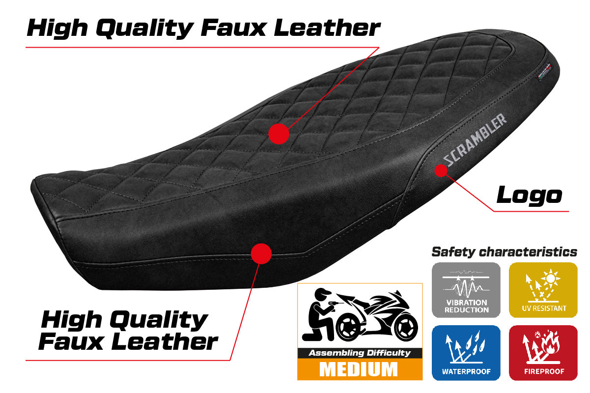 Ducati Scrambler 800 2023-2025 Seat Cover Tappezzeria Italia in Black Leather Look Diamond