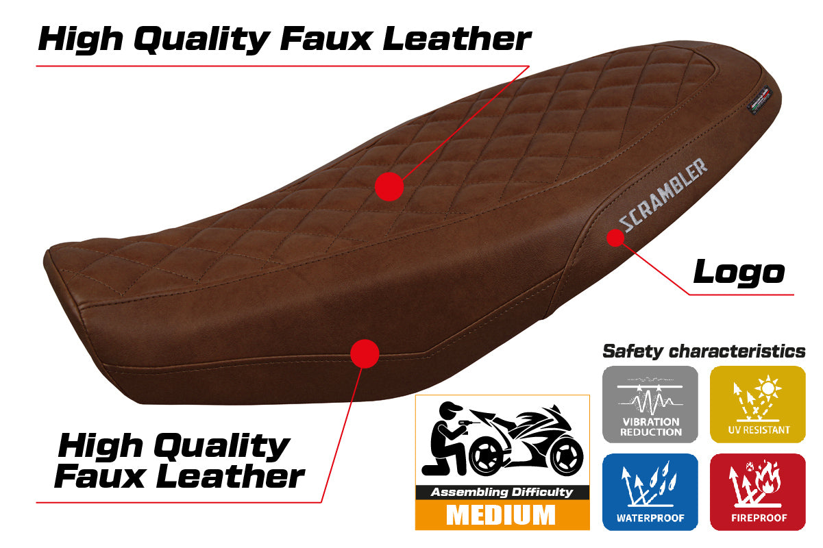 Ducati Scrambler 800 2023-2025 Seat Cover Tappezzeria Italia in Dark Brown Leather Look Diamond