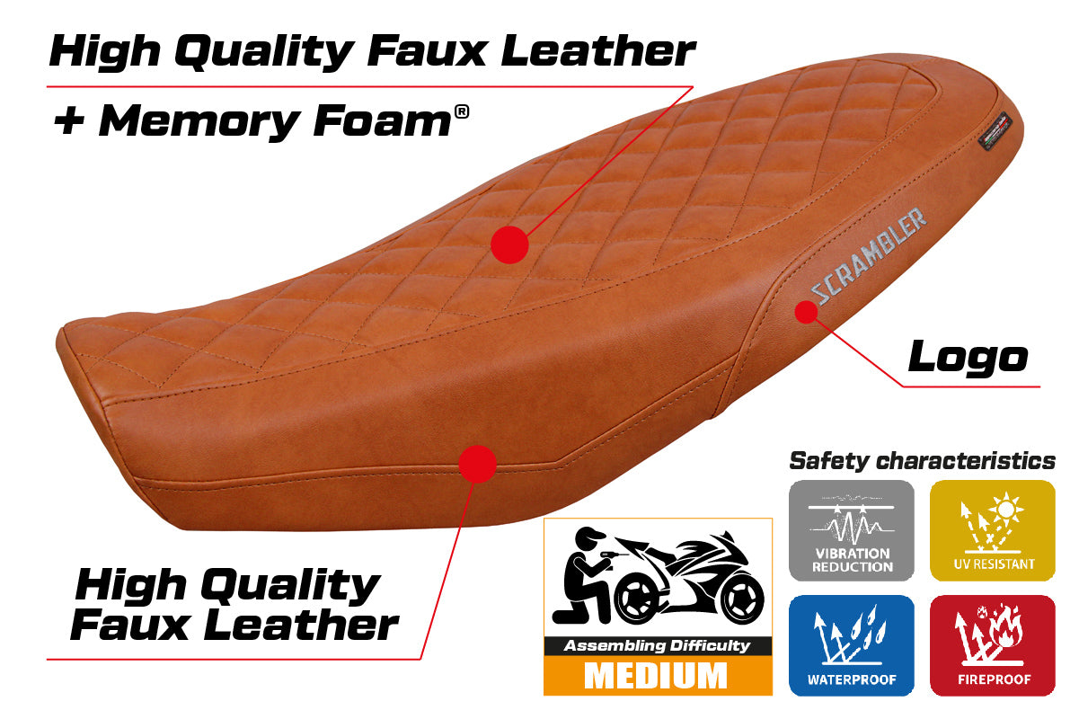 Ducati Scrambler 800 2023-2025 Seat Cover Tappezzeria Italia Comfort in Brown Leather Diamond