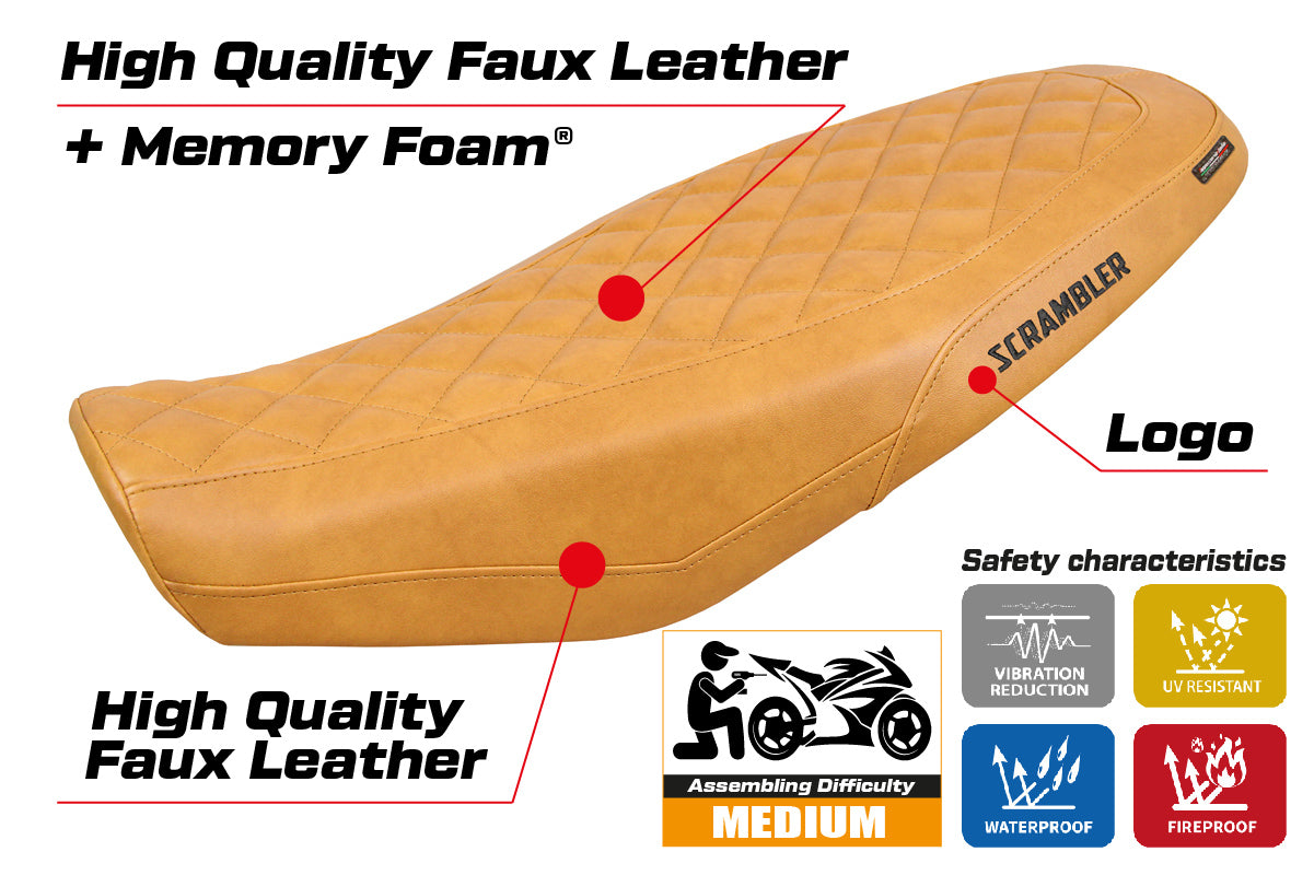 Ducati Scrambler 800 2023-2025 Seat Cover Tappezzeria Italia Comfort in Camel Leather Diamond