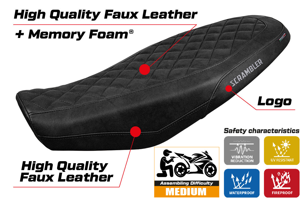 Ducati Scrambler 800 2023-2025 Seat Cover Tappezzeria Italia Comfort in Black Leather Diamond