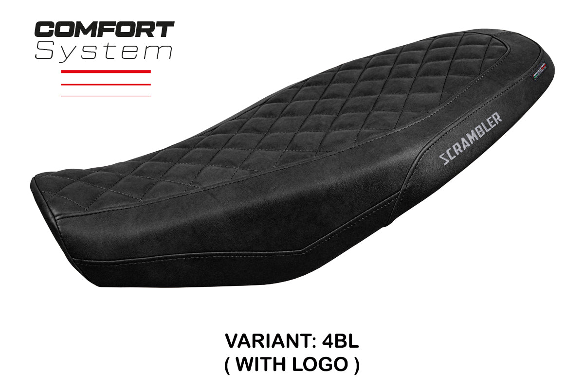 Ducati Scrambler 800 2023-2025 Seat Cover Tappezzeria Italia Comfort in Black Leather Diamond