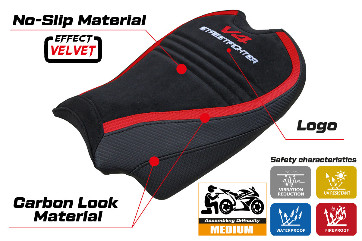 Ducati Streetfighter V4 2020-2024 Seat Cover Tappezzeria Italia in Velvet Red and Black SpEd