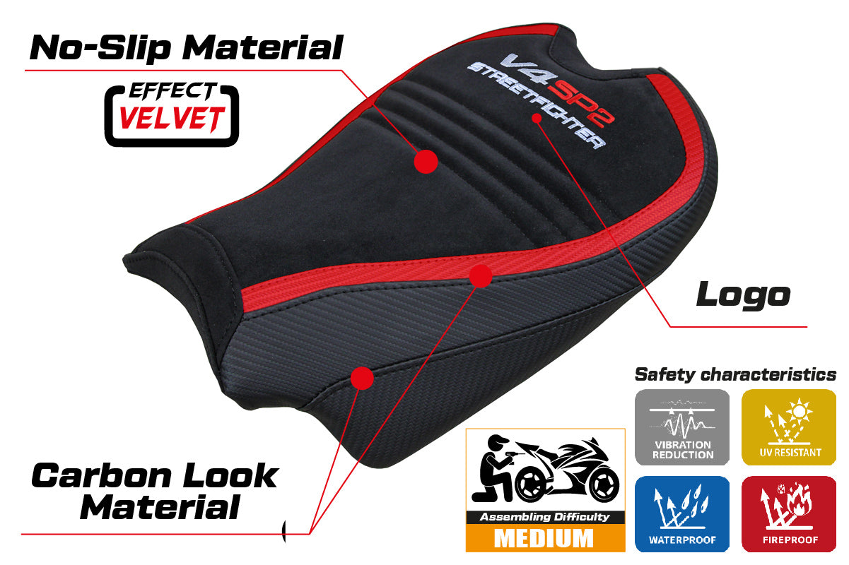 Ducati Streetfighter V4 SP2 2020-2024 Seat Cover Tappezzeria Italia in Velvet Red and Black SE