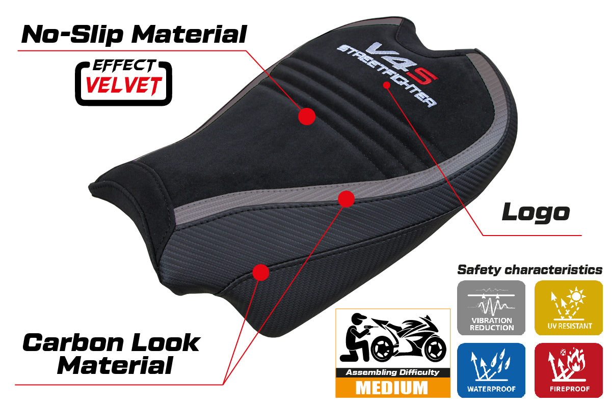 Ducati Streetfighter V4S 2020-2024 Seat Cover Tappezzeria Italia in Velvet Grey and Black SpED