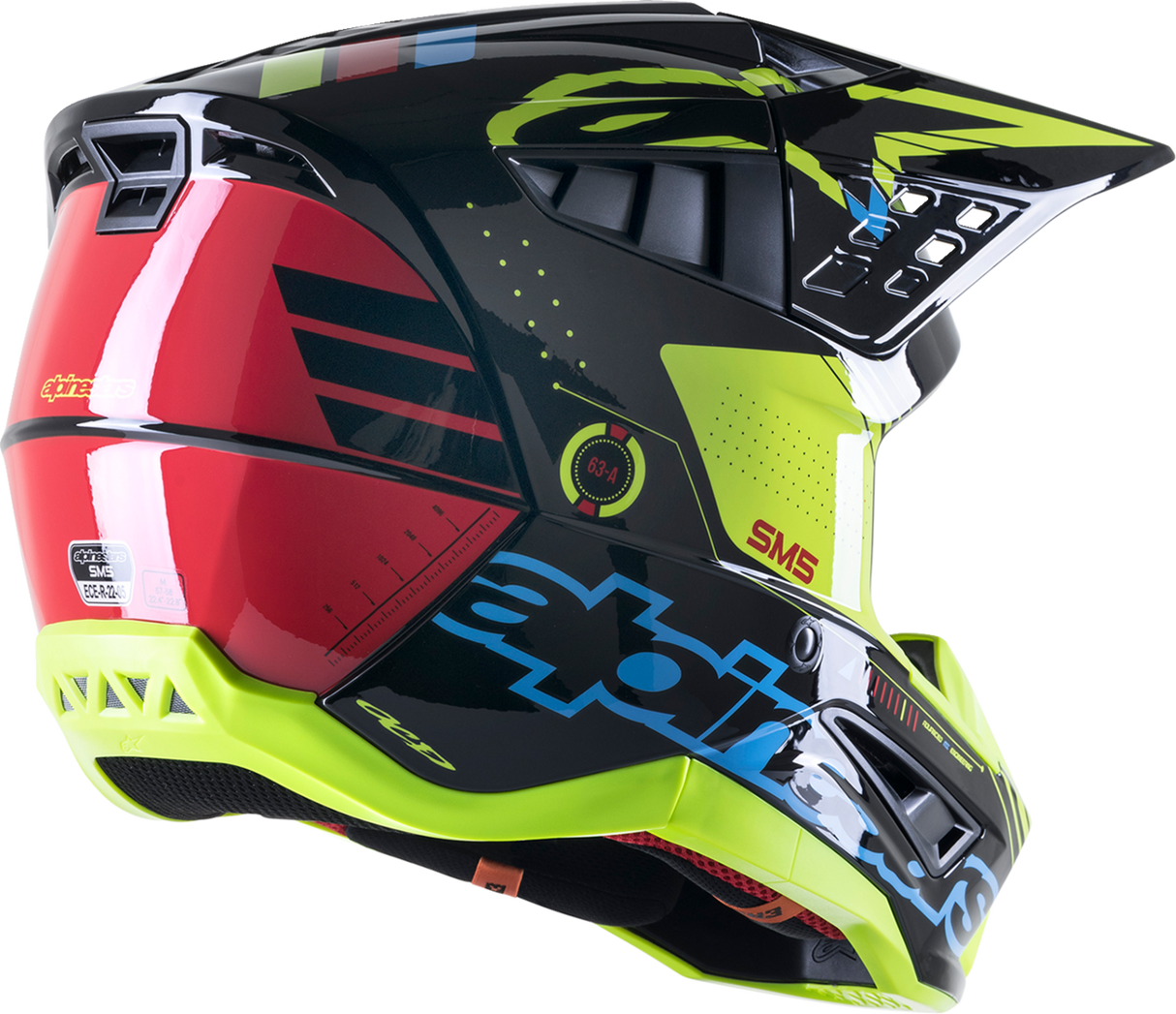 ALPINESTARS SM5 Motorcycle Helmet - Action - Gloss Black/Blue/Fluo Yellow - 2XL 8306122-1757-2X
