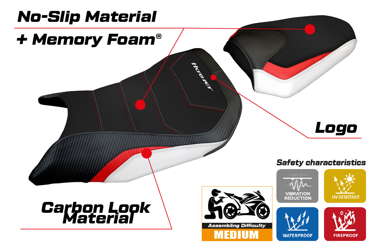 Honda CB500 Hornet 2024-2025 Seat Cover Tappezzeria Italia Comfort White Red and Black