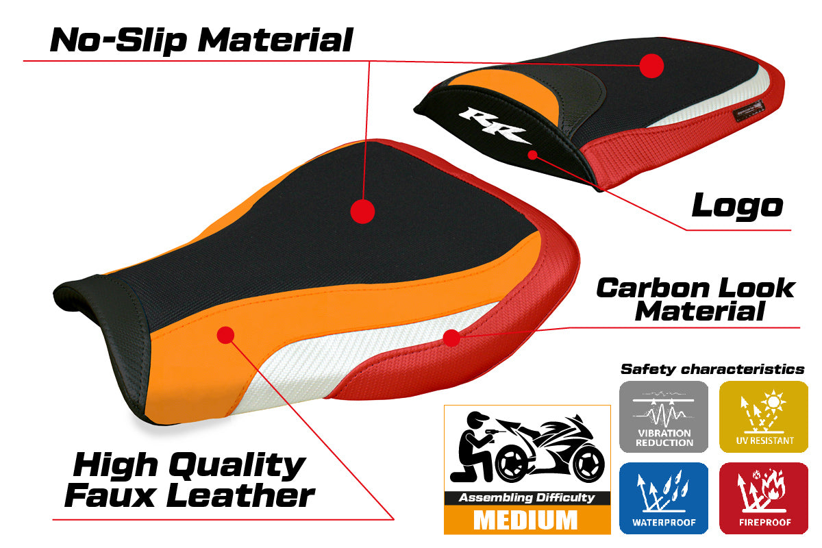 Honda CBR 600 RR 2007-2022 2023 2024 Seat Cover Tappezzeria White Red Orange