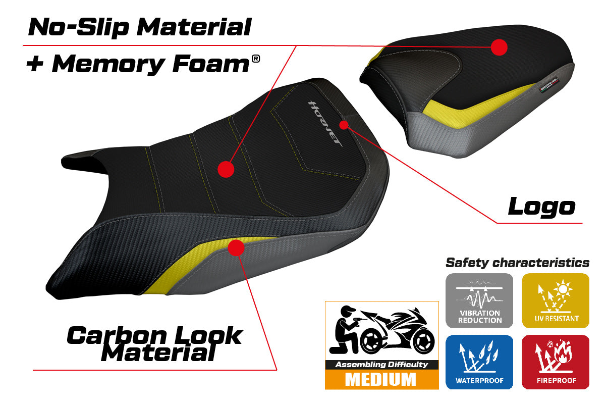 Honda CB750 Hornet 2023-2025 Seat Cover Tappezzeria Italia Comfort in Grey, Yellow and Black