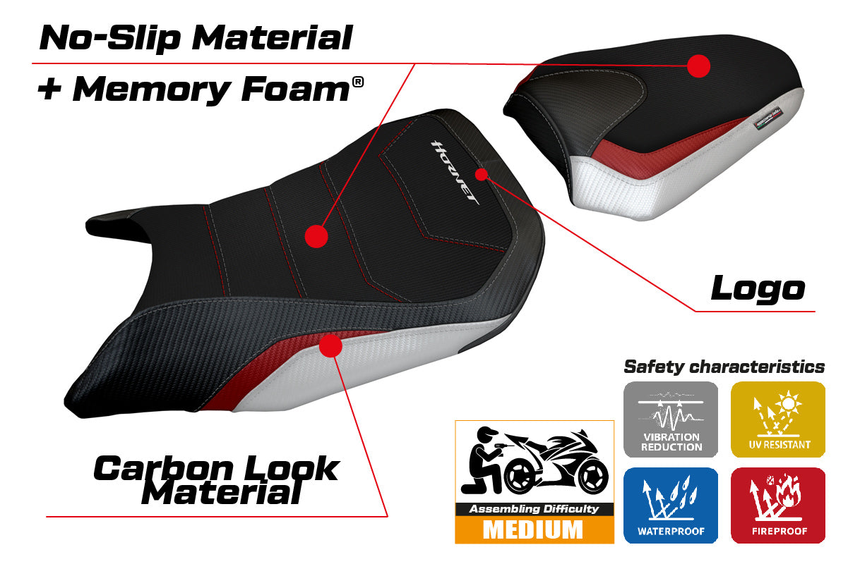 Honda CB750 Hornet 2023-2025 Seat Cover Tappezzeria Italia Comfort in White, Red and Black