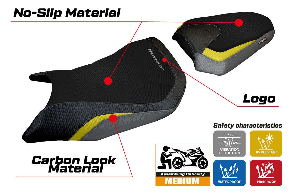 Honda CB750 Hornet 2023-2025 Seat Cover Tappezzeria Italia in Grey, Yellow and Black