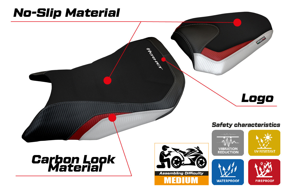 Honda CB750 Hornet 2023-2025 Seat Cover Tappezzeria Italia in White, Red and Black