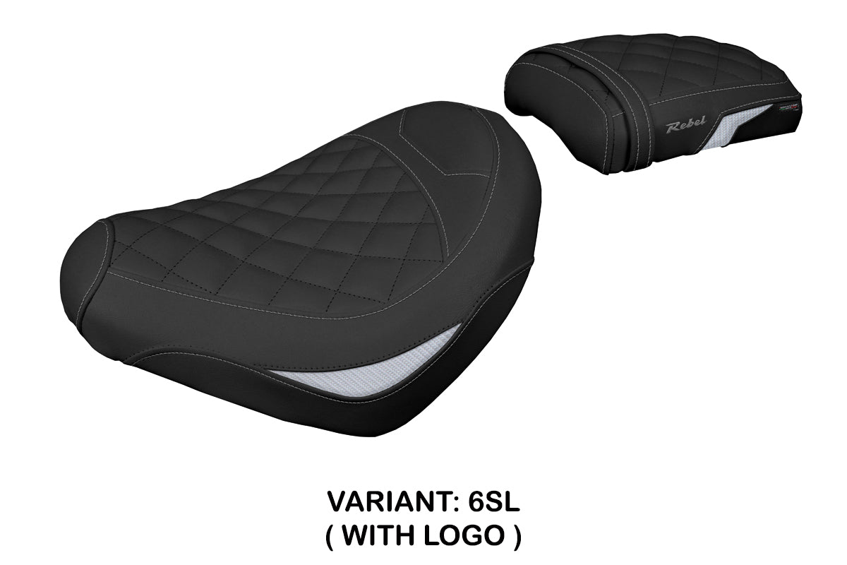 Honda CMX 500 Rebel 2017-2025 Seat Cover Tappezzeria Italia in Silver and Black Diamond Stitch