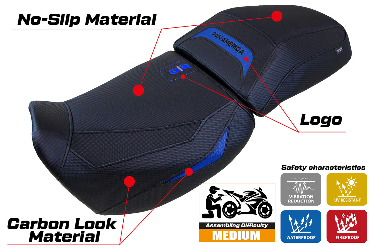Harley Davidson Pan America 2021-2025 Seat Cover Tappezzeria Italia in Blue and Black
