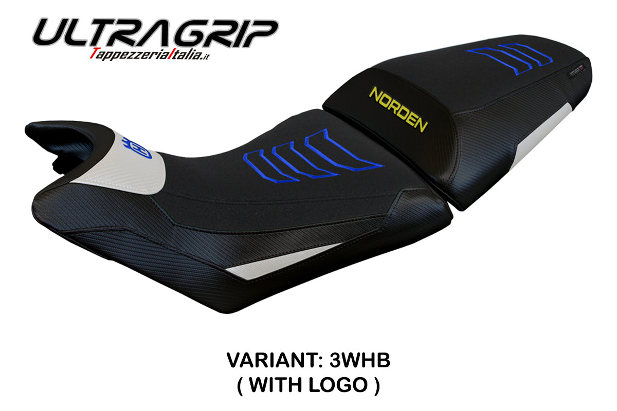 Husqvarna Norden 901 2022-2025 Seat Cover Tappezzeria Italia Ultragrip in White and Blue