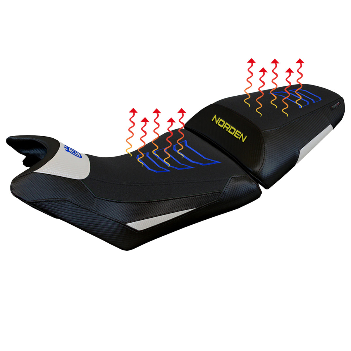 Husqvarna Norden 901 2022-2025 Seat Cover Tappezzeria Italia Comfort Heated in White and Blue