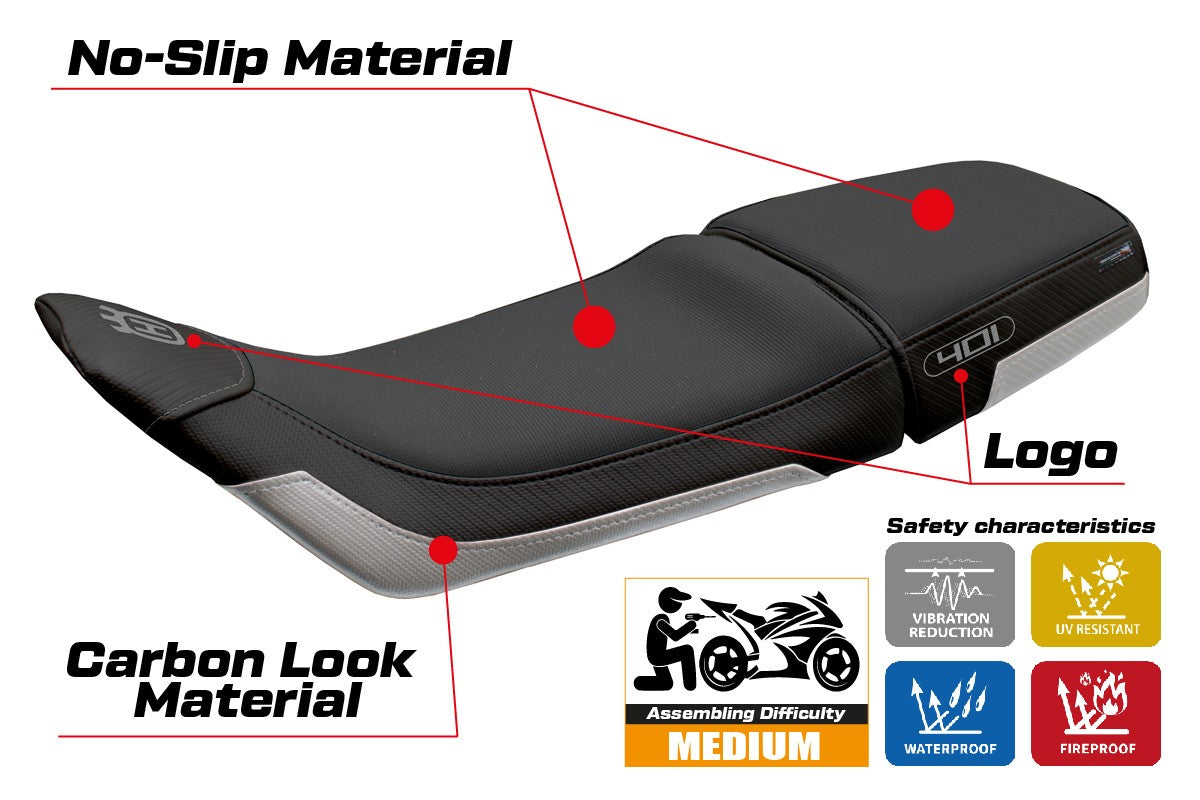 Husqvarna Svartpilen 401 2018-2021 2022 2023 Seat Cover Tappezzeria Silver Black