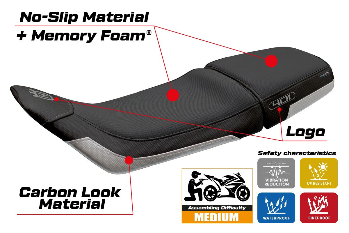 Husqvarna Svartpilen 401 2018-2023 Seat Cover Tappezzeria Comfort Silver Black