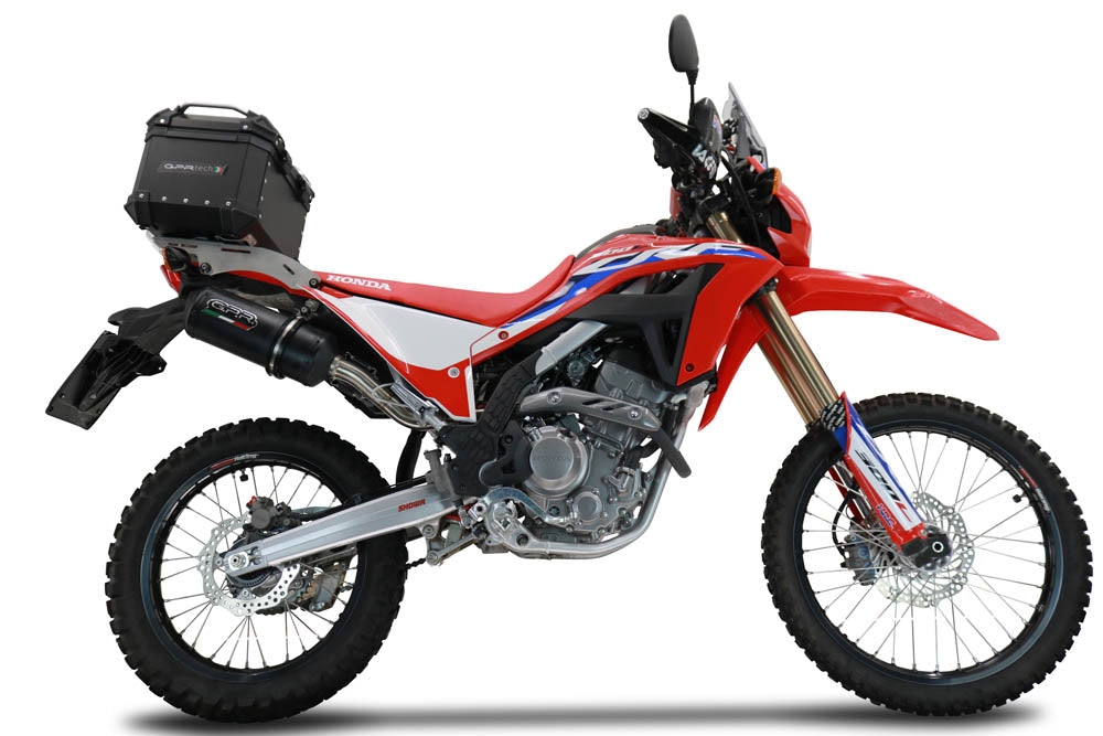 Honda CRF 300 Rally 2021-2023 GPR Tech 35L Aluminum Top Case, Black, with roof rack and mounting plate