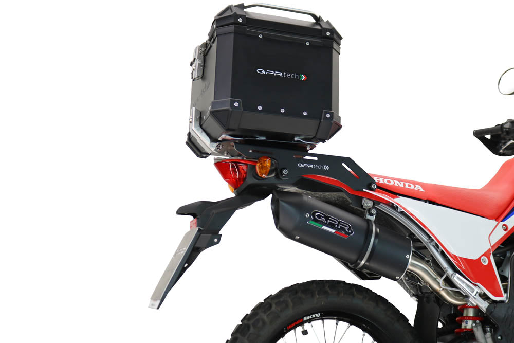 Honda CRF 300 Rally 2021-2023 GPR Tech 26L Aluminum Top Case, Black, with roof rack and mounting plate