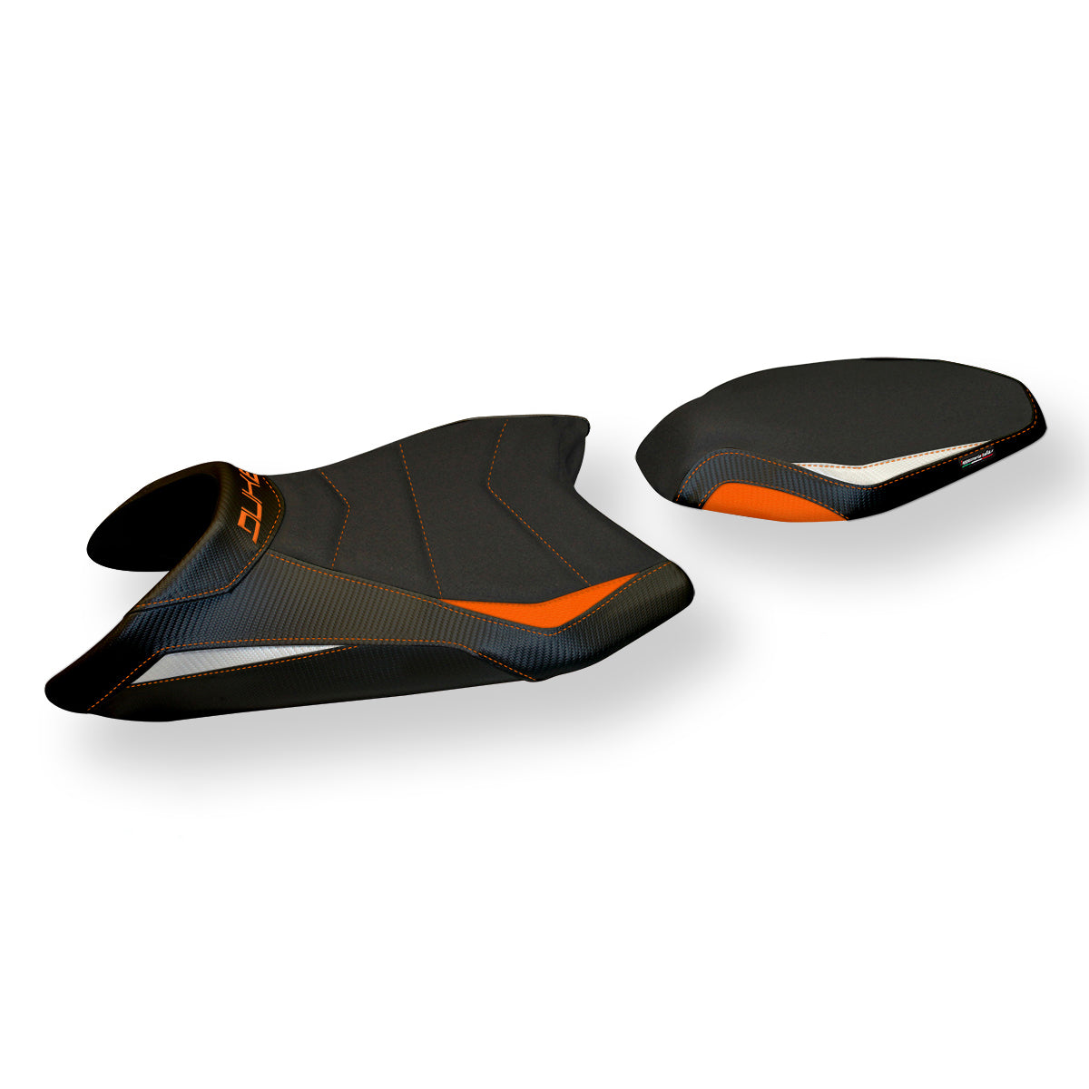 KTM 890 Duke 2021-2024 Seat Cover Tappezzeria Italia Ultragrip in White, Orange, and Black