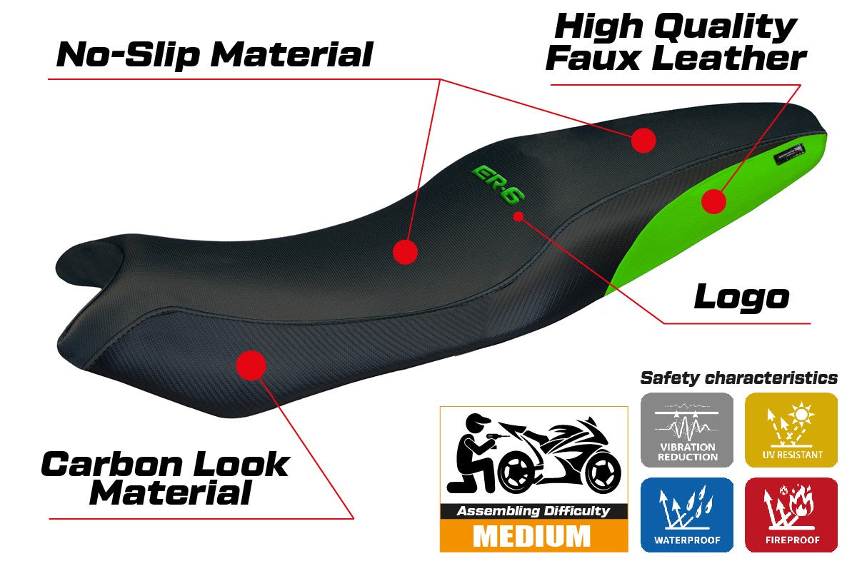 Kawasaki ER 6N / ER 6F 2005-2009 2010 2011 Seat Cover Tappezzeria Green Black