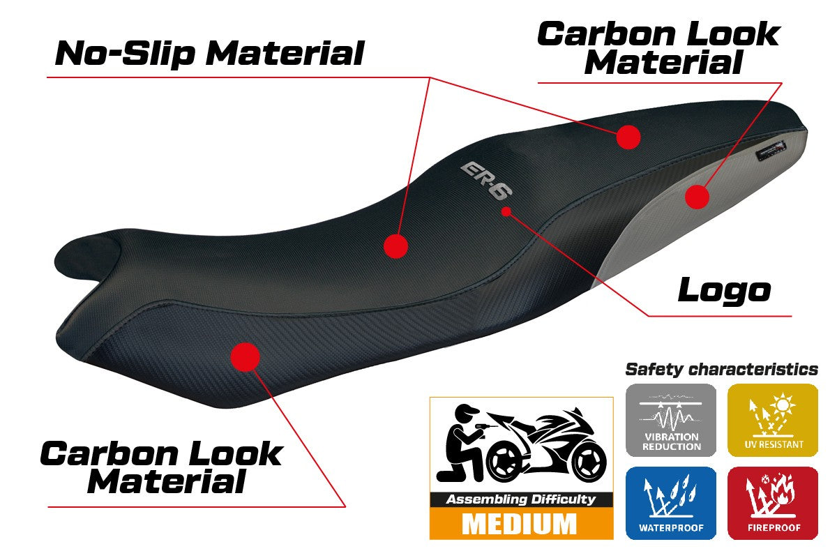 Kawasaki ER 6N / ER 6F 2005-2009 2010 2011 Seat Cover Tappezzeria Grey Black