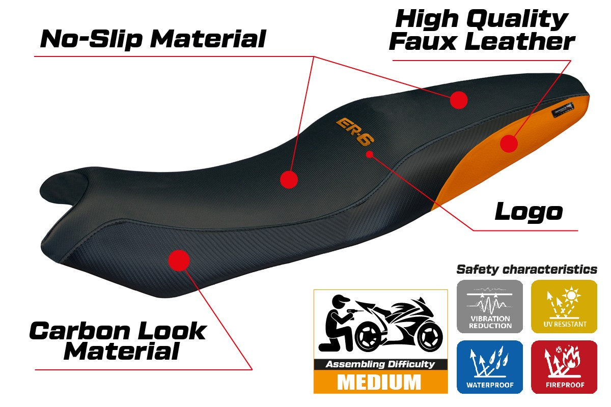 Kawasaki ER 6N / ER 6F 2005-2009 2010 2011 Seat Cover Tappezzeria Orange Black